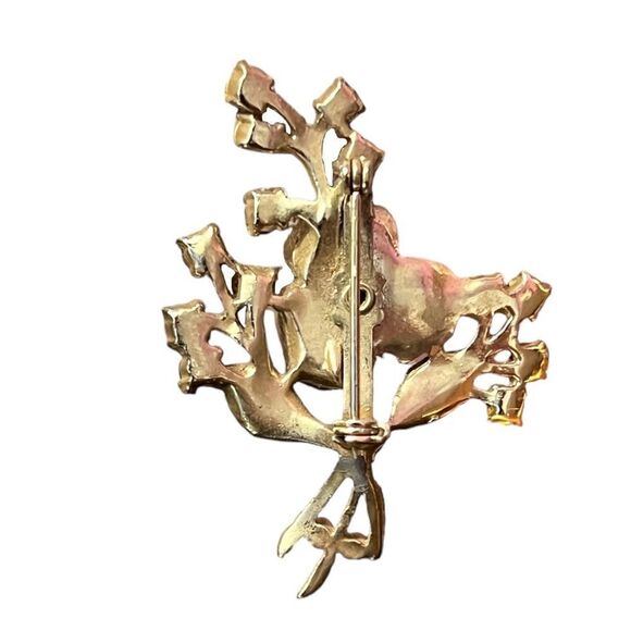 Gold Tone Rhinestone Flower Rose Brooch - Picture 2 of 2